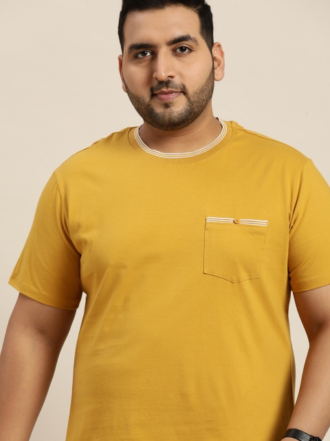 

Sztori Men Plus Size Mustard Yellow Pure Cotton Pocket Detail Solid T-shirt