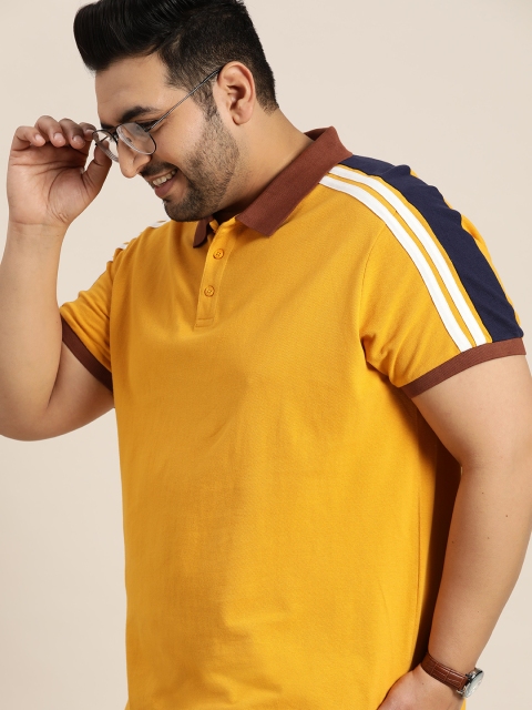 

Sztori Men Plus Size Mustard Yellow & Navy Blue Pure Cotton Polo Collar T-shirt