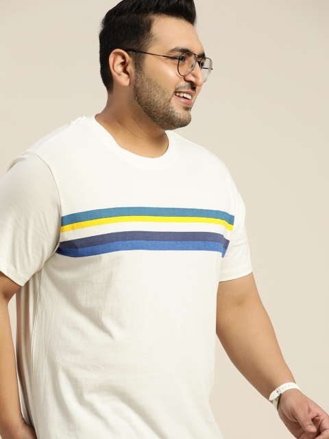 

Sztori Men Plus Size White & Blue Striped Pure Cotton T-shirt