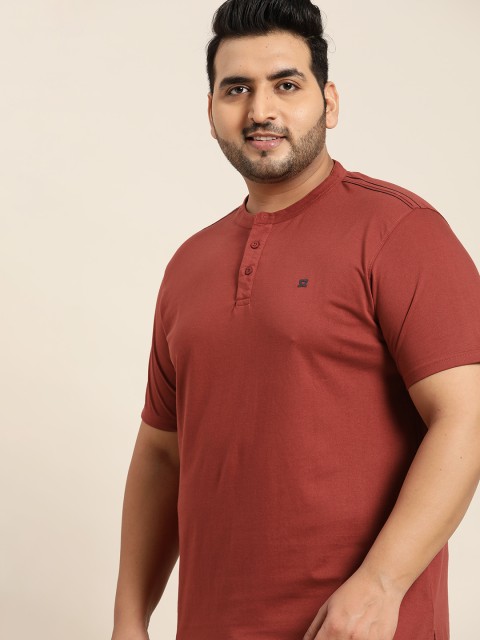 

Sztori Men Plus Size Rust Red Henley Neck T-shirt