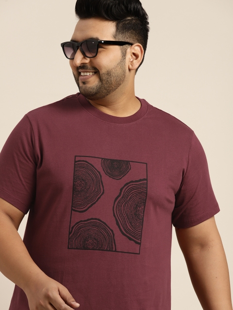 

Sztori Men Plus Size Maroon & Black Printed Cotton T-shirt