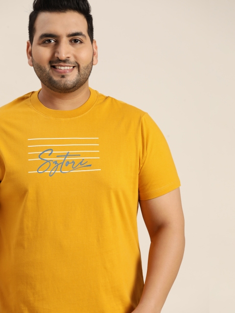 

Sztori Men Plus Size Mustard Yellow Brand Logo Printed T-shirt
