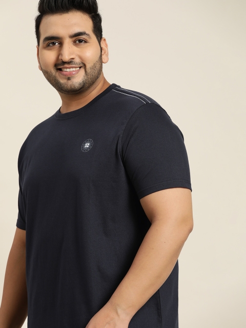 

Sztori Men Plus Size Navy Blue Solid T-shirt
