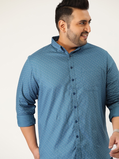 

Sztori Men Plus Size Blue Printed Casual Shirt
