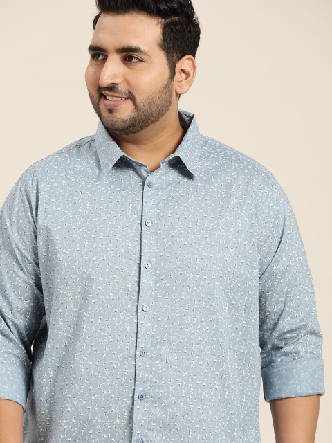 

Sztori Men Plus Size Blue & Off-White Floral Printed Casual Shirt