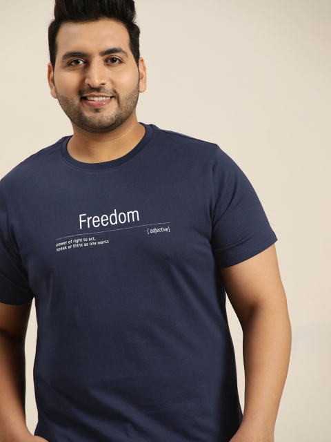 

Sztori Plus Size Men Navy Blue Typography Printed Pure Cotton T-shirt
