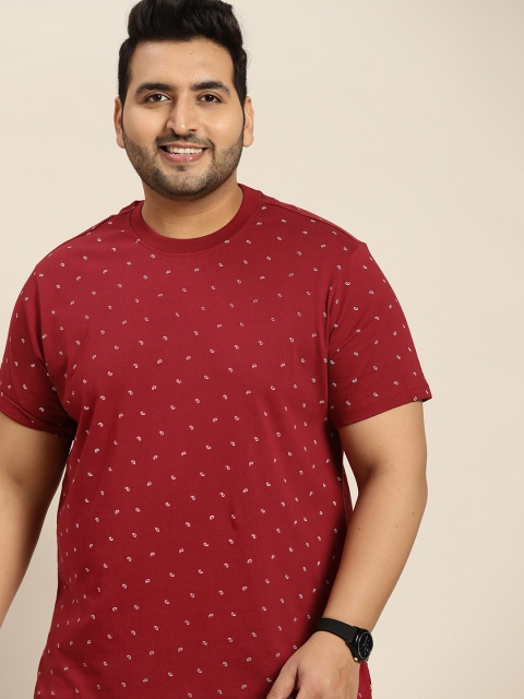 

Sztori Men Maroon & White Plus Size Pure Cotton Printed T-shirt