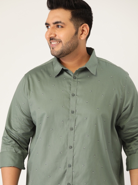 

Sztori Men Plus Size Green Printed Casual Shirt