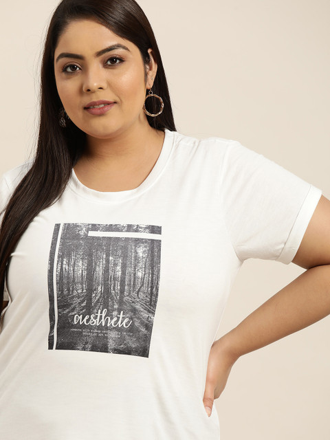 

Sztori Women Plus Size White Printed T-shirt