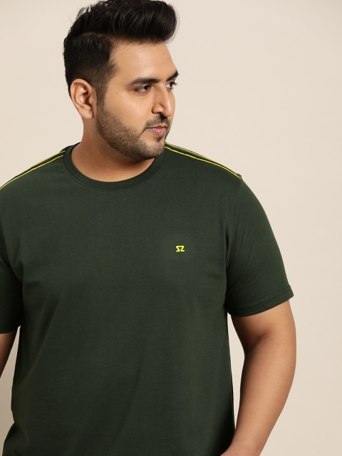 

Sztori Men Plus Size Olive Green Solid T-Shirt