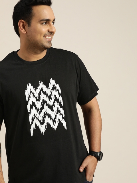 

Sztori Men Plus Size Black Printed Pure Cotton T-shirt
