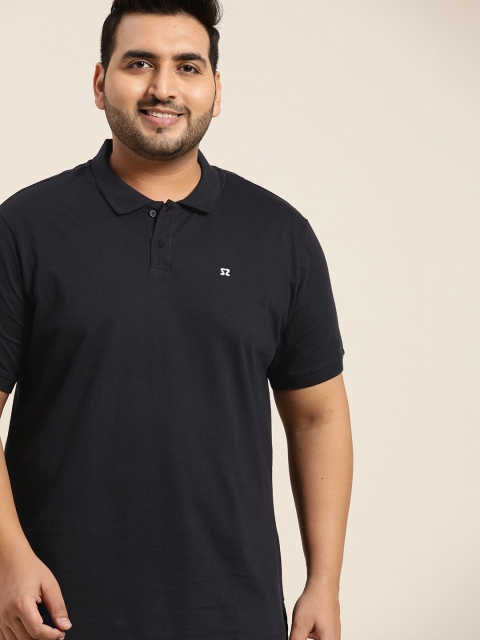 

Sztori Men Plus Size Navy Blue Solid Cotton Polo Collar T-shirt