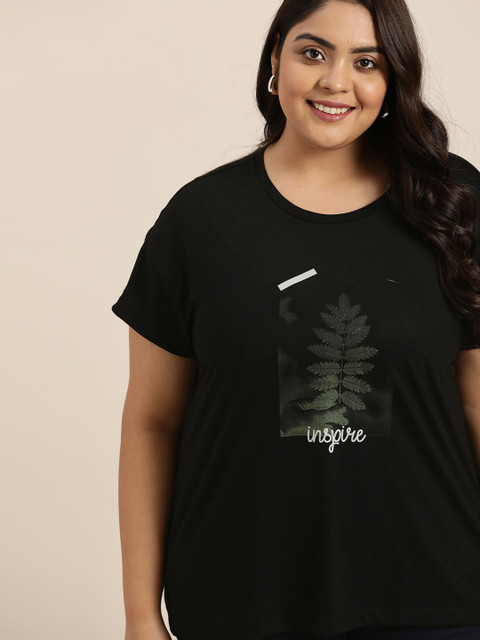 

Sztori Plus Size Women Black Typography Printed T-shirt