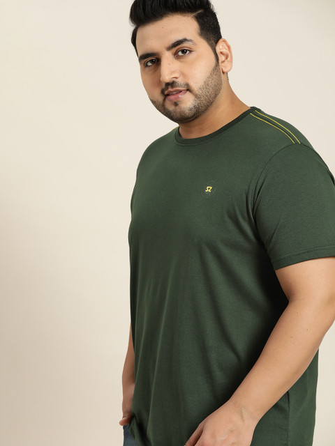 

Sztori Men Plus Size Olive Green Solid T-shirt