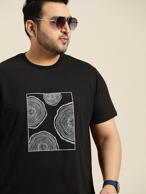 

Sztori Men Plus Size Black & Grey Printed Pure Cotton T-shirt