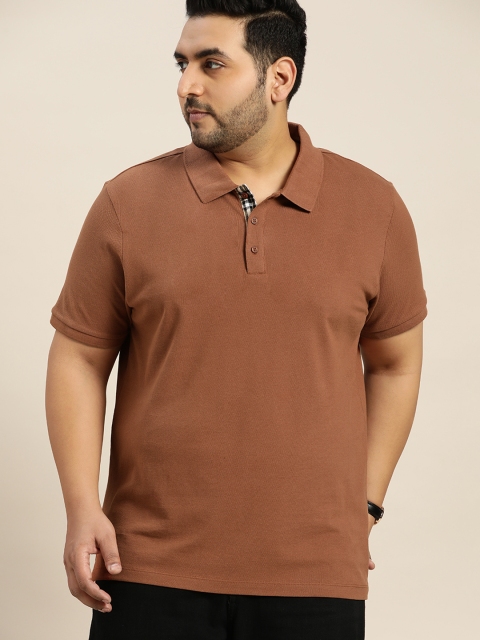

Sztori Men Plus Size Rust Brown Pure Cotton Solid Polo Collar T-shirt