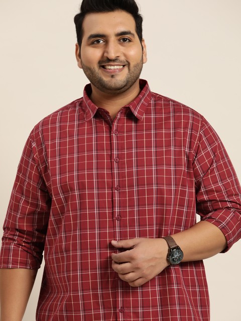 

Sztori Men Plus Size Red & Blue Pure Cotton Tartan Checked Casual Shirt