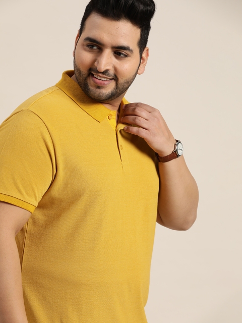 

Sztori Plus Size Men Mustard Yellow Solid Pure Cotton Polo Collar T-shirt