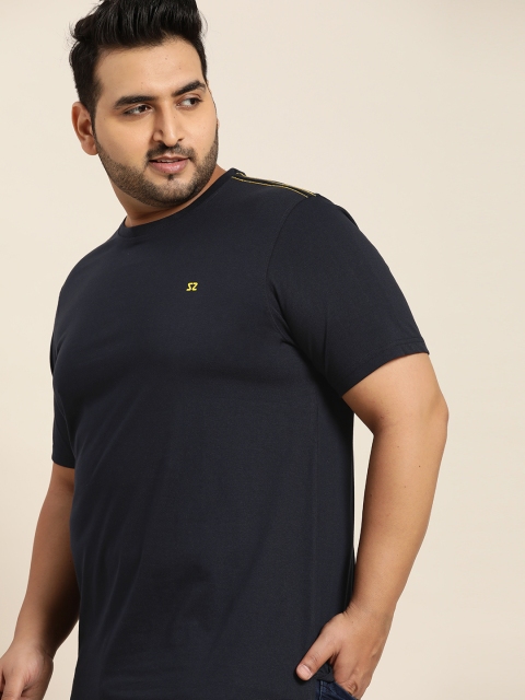 

Sztori Men Plus Size Navy Blue Solid Round Neck Pure Cotton T-shirt