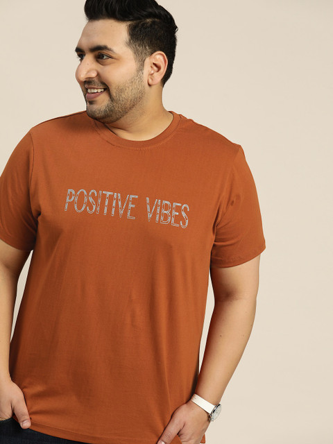 

Sztori Men Plus Size Rust Brown & Blue Typography Pure Cotton Printed T-shirt