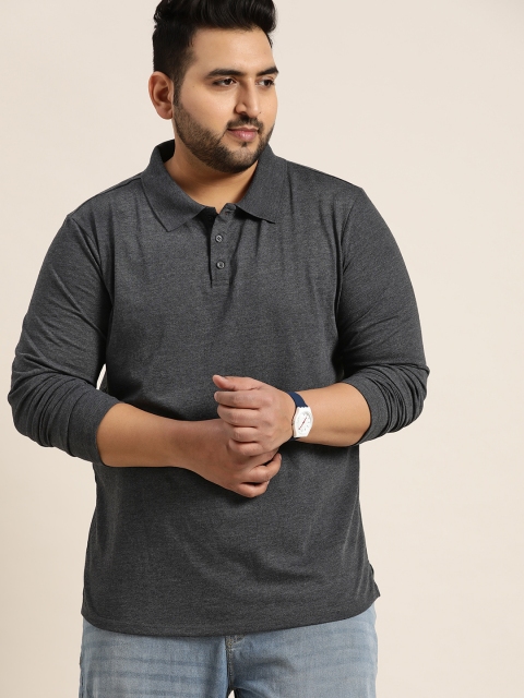 

Sztori Men Plus Size Charcoal Grey Polo Collar T-shirt