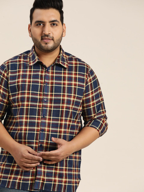 

Sztori Men Plus Size Navy Blue & Red Tartan Checks Opaque Checked Casual Shirt