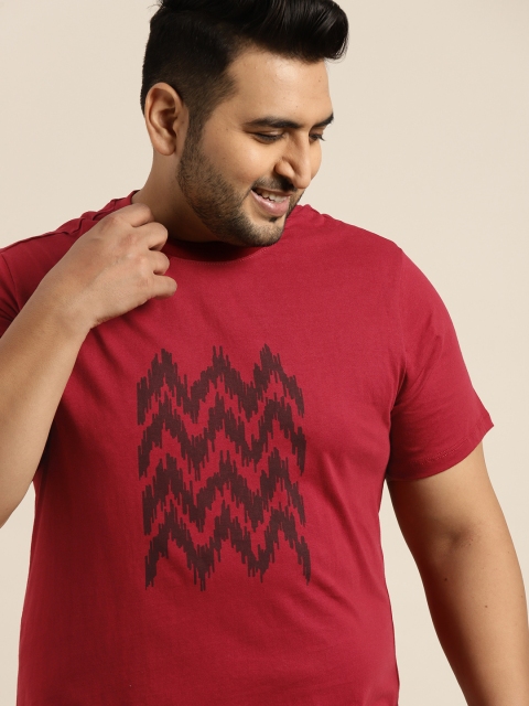 

Sztori Men Plus Size Maroon & Black Cotton Printed T-shirt