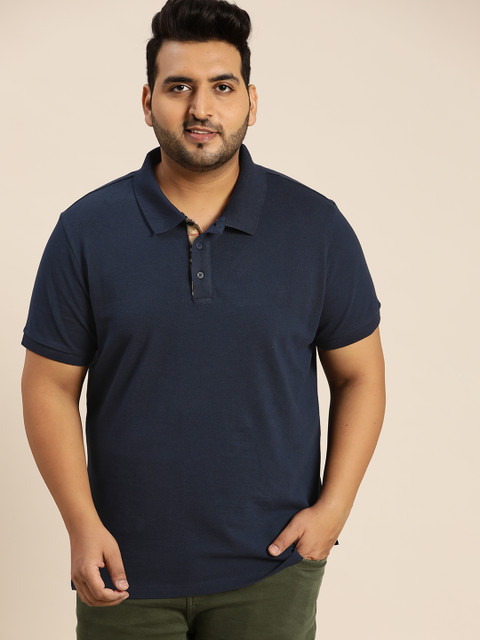

Sztori Men Plus Size Navy Blue Pure Cotton Polo Collar Pure Cotton T-shirt