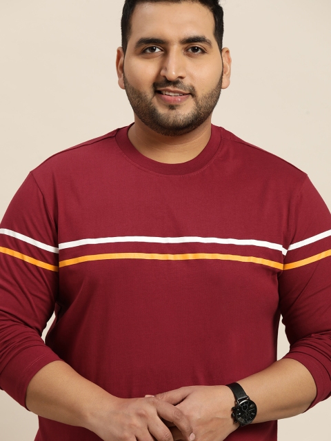 

Sztori Men Plus Size Maroon Pure Cotton Striped T-shirt
