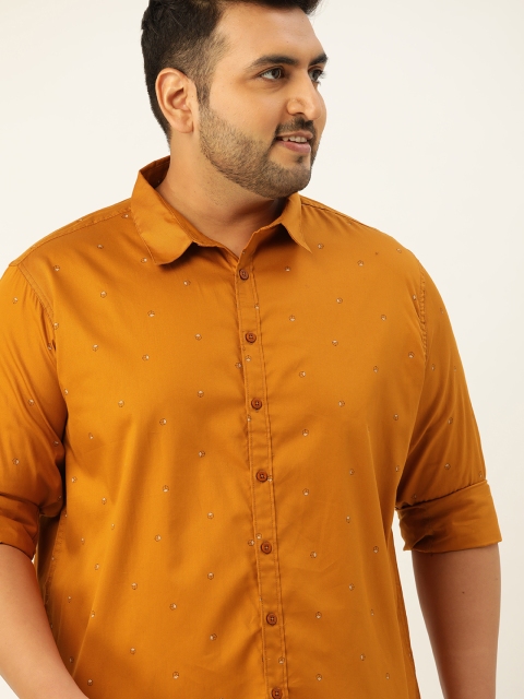 

Sztori Men Plus Size Mustard Orange Geometric Print Pure Cotton Casual Shirt