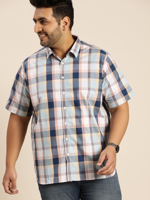 

Sztori Men Plus Size Blue & Red Windowpane Checks Checked Casual Shirt