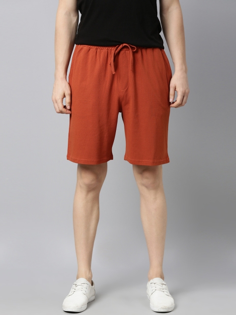 

Mast & Harbour Men Rust Red Self Design Mid-Rise Regular Shorts