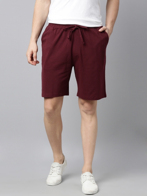 

Mast & Harbour Men Maroon Self Design Mid-Rise Regular Shorts