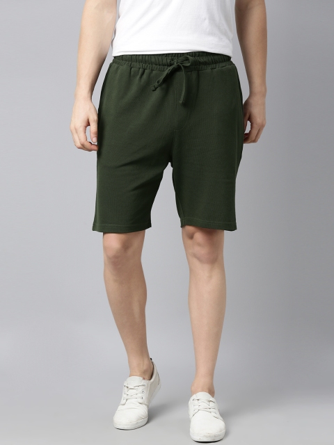 

Mast & Harbour Men Olive Green Self Design Mid-Rise Regular Shorts
