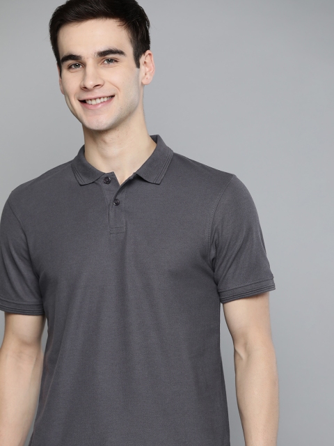 

Mast & Harbour Men Charcoal Grey Polo Collar Handcrafted T-shirt