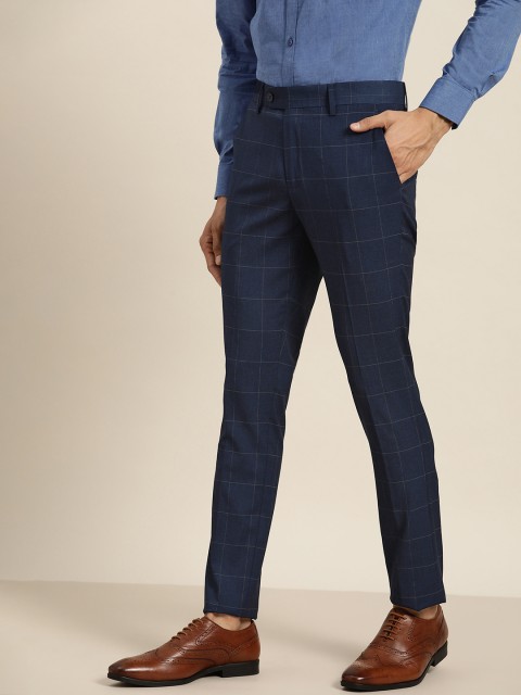 

INVICTUS Men Navy Blue Checked Formal Trousers