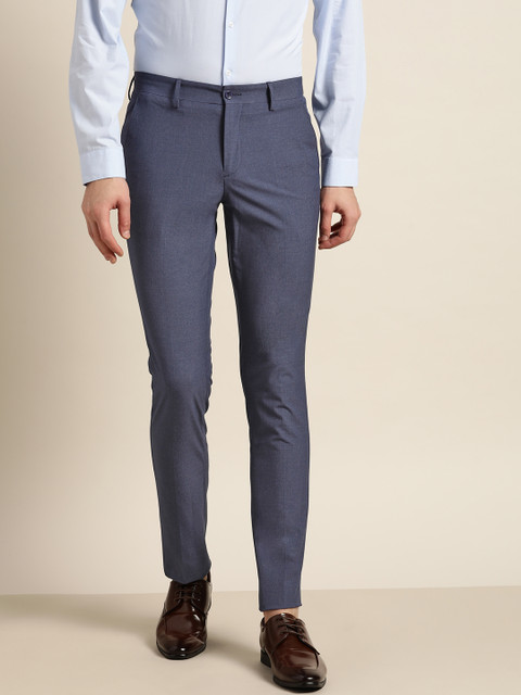 

INVICTUS Men Blue Micro Checked Formal Trousers