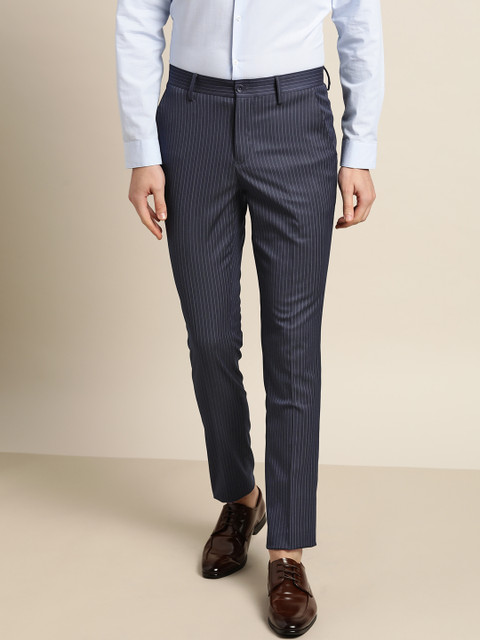 

INVICTUS Men Navy Blue Striped Formal Trousers