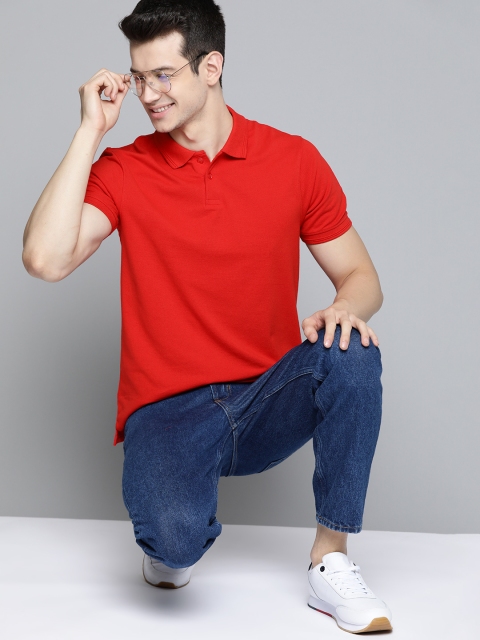 

Mast & Harbour Men Red Handcrafted Polo Collar Solid T-shirt