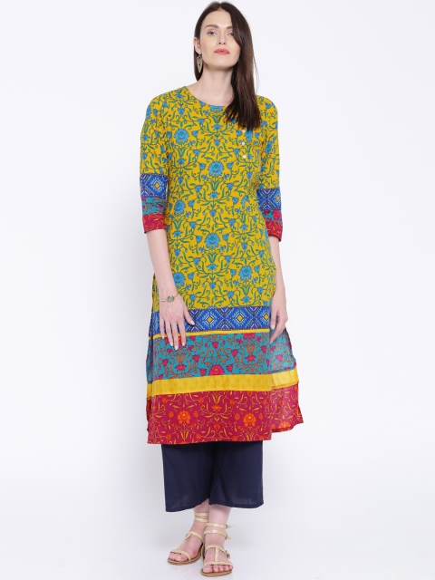 

Vishudh Yellow & Blue Floral Print Kurta