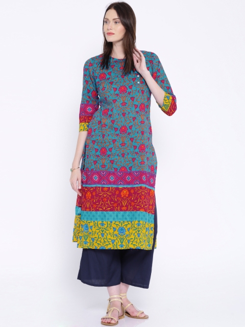 

Vishudh Blue & Magenta Floral Print Kurta