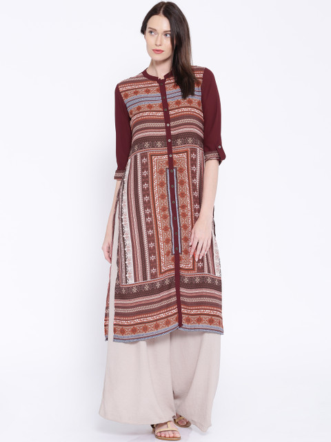 

Vishudh Maroon Printed Polyester Kurta