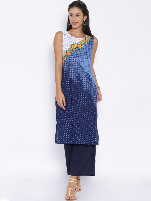 Vishudh Women Navy Blue Printed Straight Kurta available at myntra for Rs.339