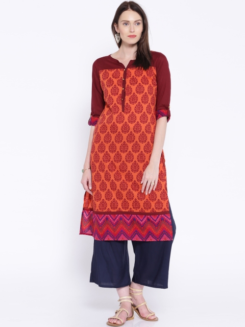 

Vishudh Rust Orange & Maroon Printed Kurta