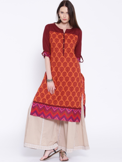 

Vishudh Rust Orange & Maroon Printed Kurta