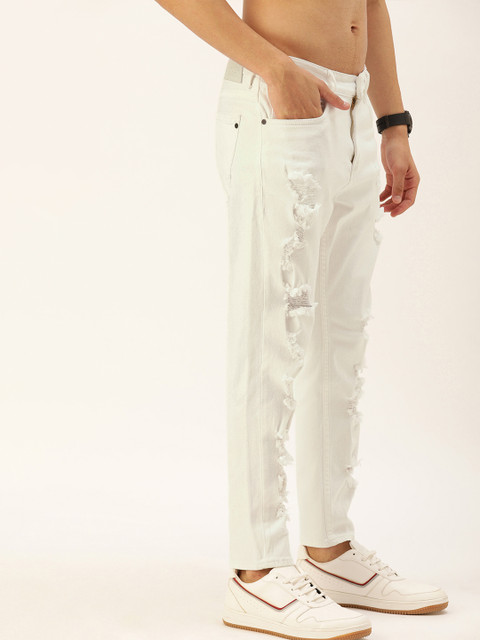 

Moda Rapido Men Off White Slim Tapered Fit Highly Distressed Stretchable Jeans