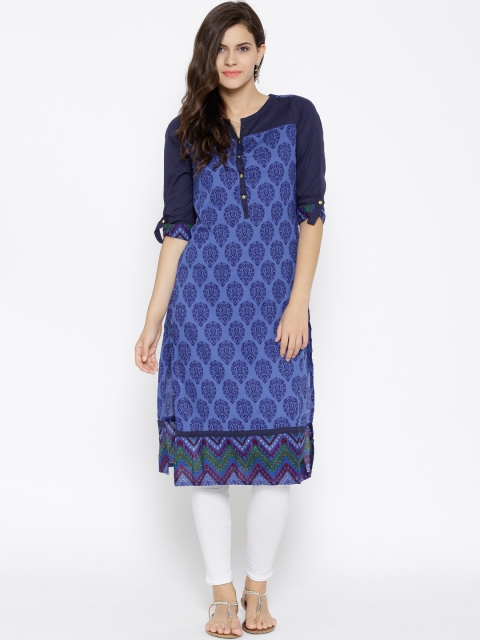 

Vishudh Women Blue Printed Straight Kurta