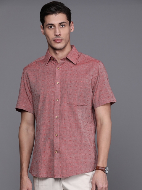 

Fabindia Men Red Pure Cotton Slim Fit Self-Design Casual Shirt