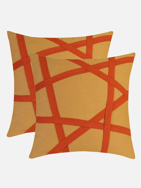 

Molcha Set Of 2 Yellow & Red Colourblocked Square Cushion Covers
