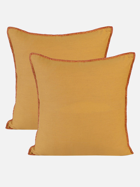 

Molcha Yellow & Red Set of 2 Hand Embroidered Square Cushion Covers